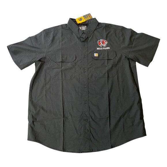 NWT Carhartt Relaxed Fit Black Short-Sleeve Shirt Belle Plaine Logo XL - Picture 1 of 13